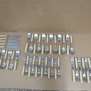 46 Pc Lot Assorted WF Mardi Gras Cream Stainless Flatware-Forks, Spoons & Knives